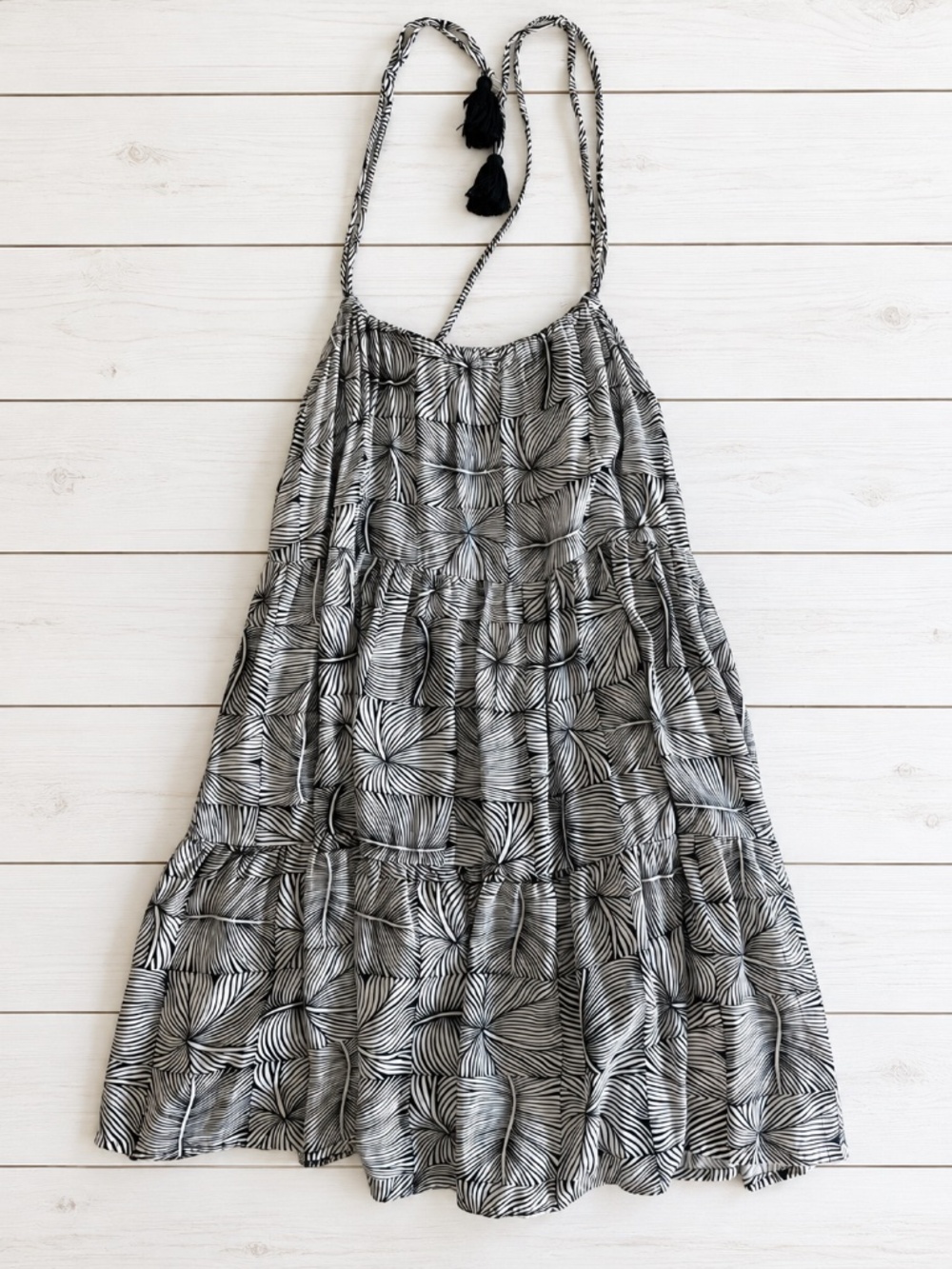 RoxNavy & White Boho Tassel Tiered Sundress – Size M
